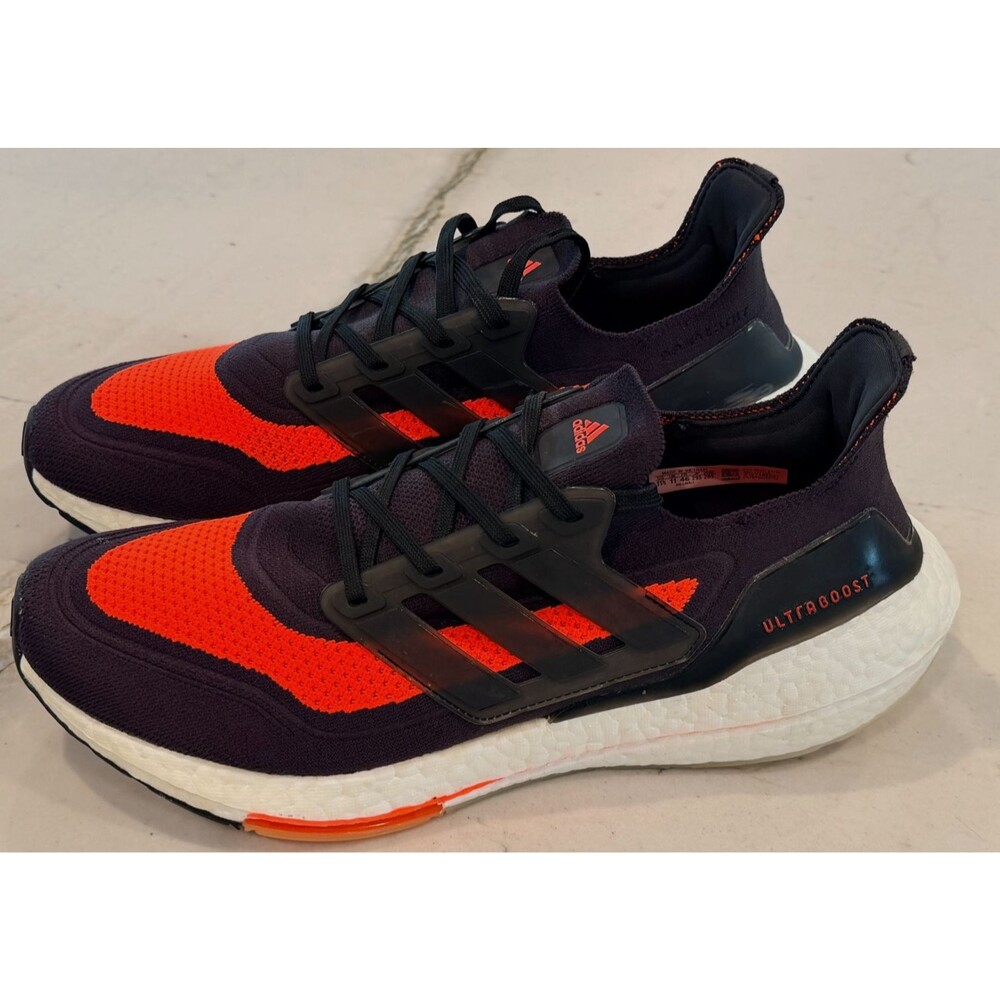 Adidas Men's Ultraboost 21 Road Running Shoe, Carbon/Black/Solar Red, 11.5 US